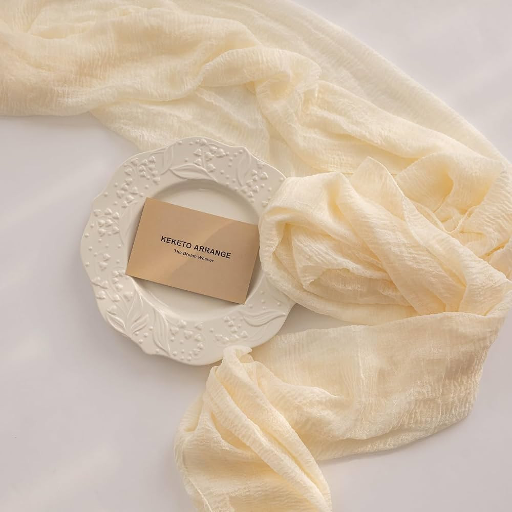 Keketo Cheesecloth Table Runner Ivory Cream White Gauze Rustic Cheese Cloth Spring Table Runner 1... | Amazon (US)