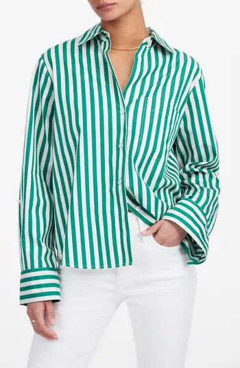 Poplin Easy Y-Neck Button-Up Shirt | Nordstrom
