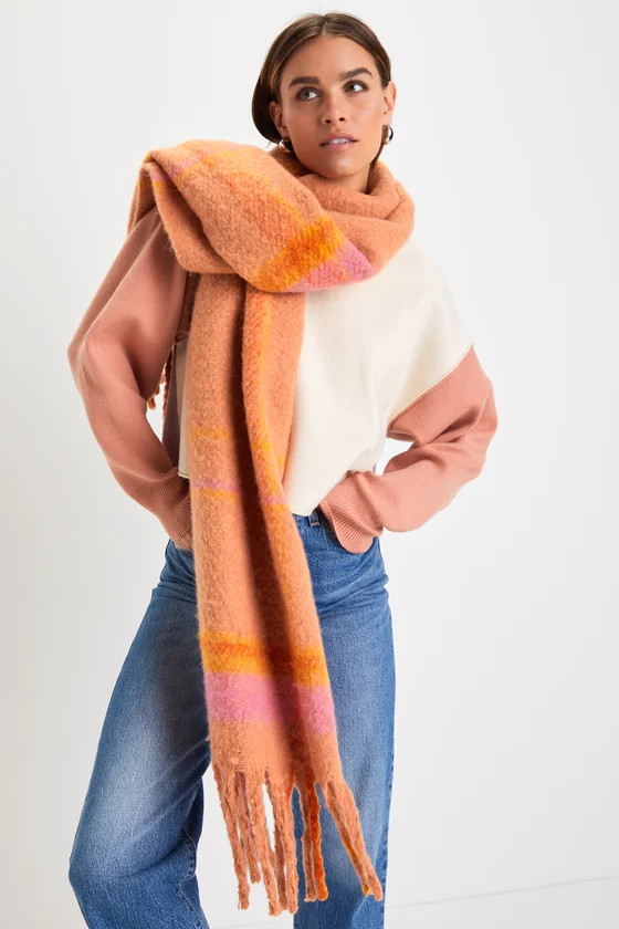 Salome Orange Multi Plaid Oversized Scarf | Lulus (US)