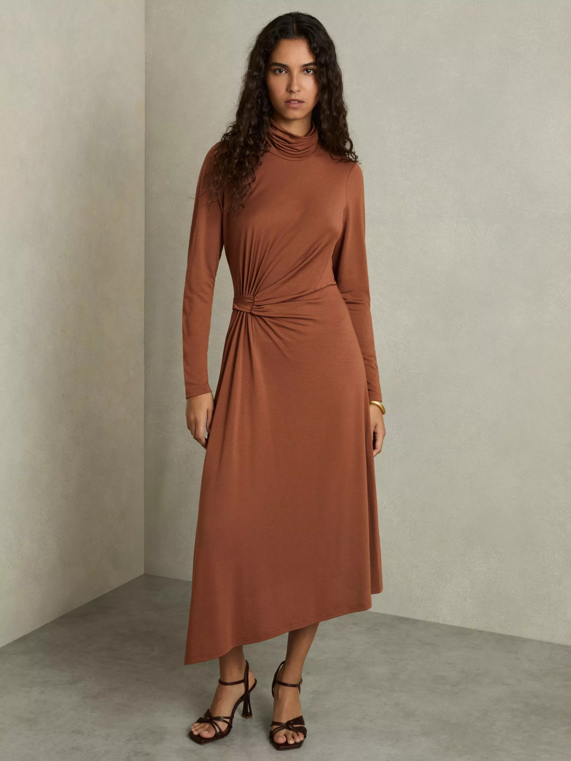 ReissCasey Jersey Midi Dress, Camel | John Lewis (UK)
