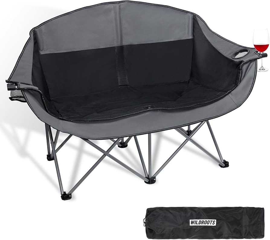 WILDROOTS Outdoor Folding Double Camping Chair Adults 2 Person,Heavy Duty 600 LBS Loveseat with 2... | Amazon (US)