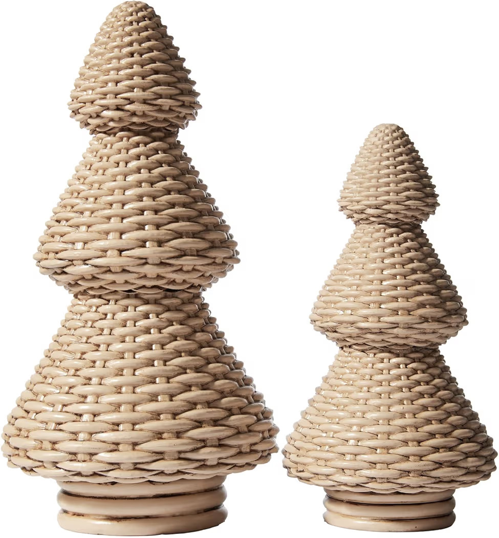 DN DECONATION Brown Christmas Tree Figurines, Natural Rattan Style Tabletop Christmas Decor, Set ... | Amazon (US)