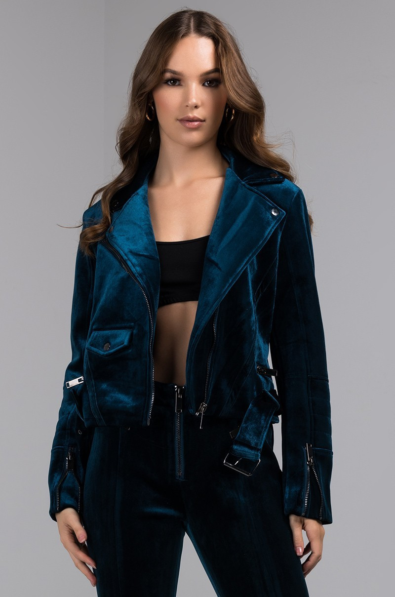 WHAT ABOUT US VELVET MOTO JACKET | AKIRA