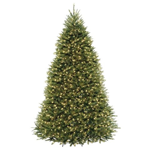 National Tree Company 9 ft Pre-Lit Dunhill Fir Artificial Christmas Tree, 900 LED Lights, 4,026 Tips, Foot Pedal, 10 Light Functions, Includes Stand, Green | Amazon (US)