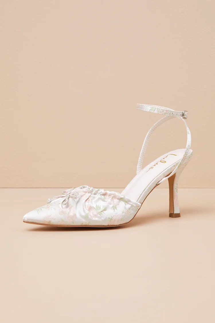 Issoria Gold Mix Floral Satin Bow Ankle Strap Pumps | Lulus