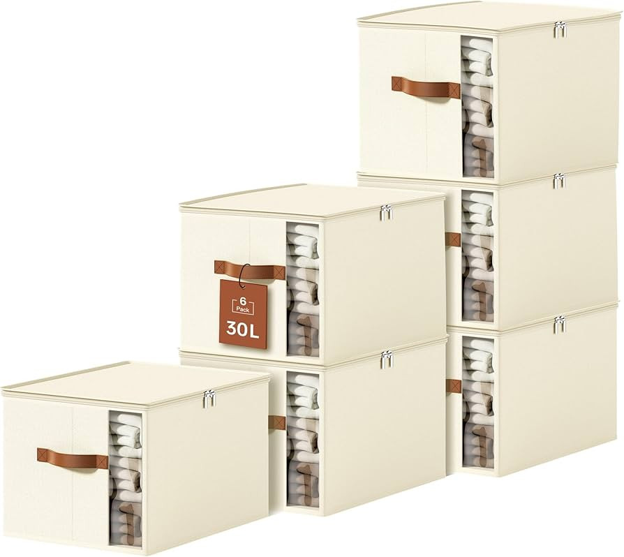 Clothes Storage Bins with Sturdy Frames, Foldable Fabric Clothing Organizer Box for Moving, Sweat... | Amazon (US)