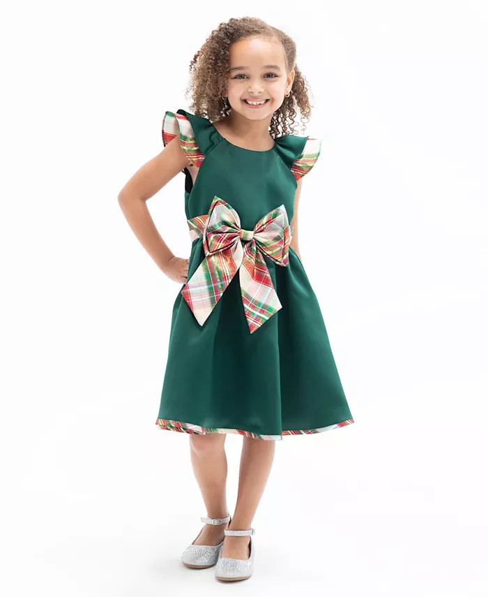 Rare Editions Toddler Girls Fit and Flare Satin and Plaid Social Dress - Macy's | Macy's