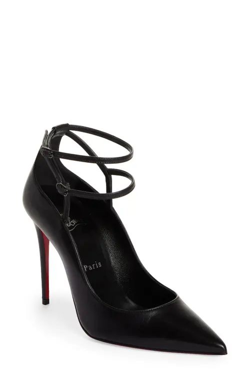 Christian Louboutin Conclusive Pointed Toe Ankle Strap Pump in Black/Lin Black at Nordstrom, Size 7. | Nordstrom
