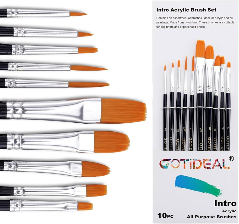 GOTIDEAL Paint Brush Set, 10 Pcs Round Pointed Tip, Small Nylon Hair Brushes for Acrylic, Oil and... | Amazon (US)