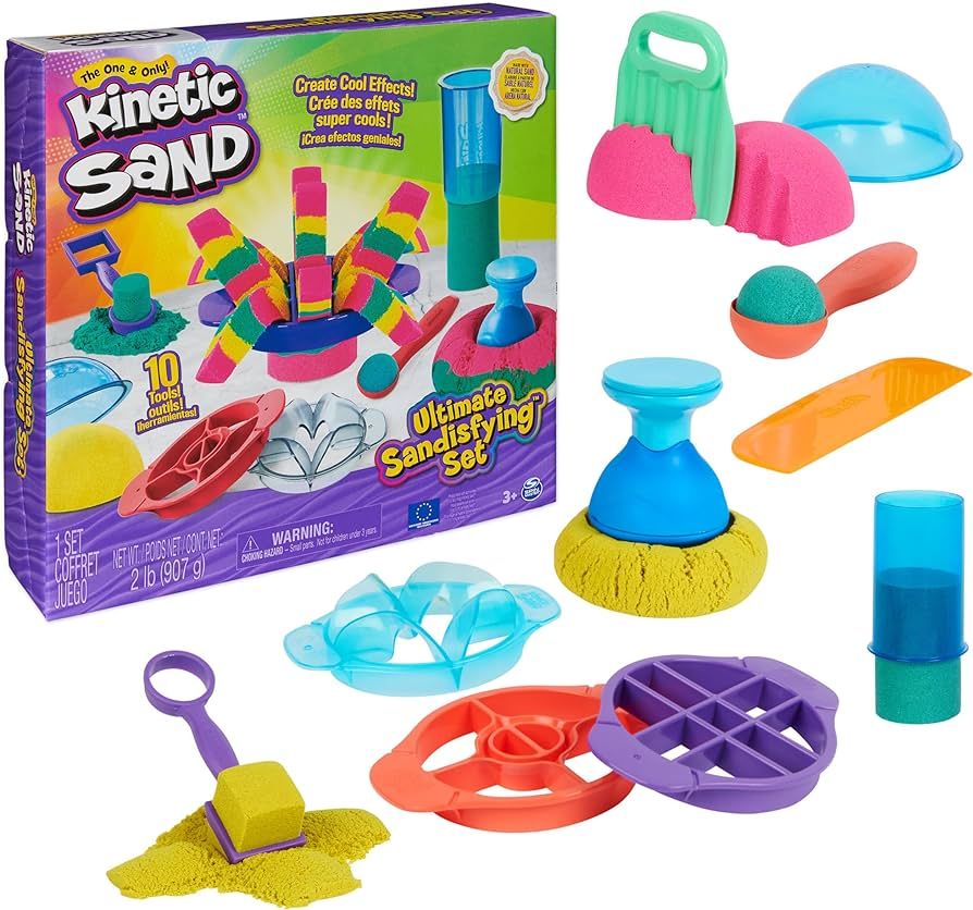 Kinetic Sand Ultimate Sandisfying Set, 2lb of Pink, Yellow and Teal Play Sand, 10 Molds and Tools... | Amazon (US)