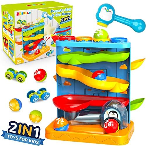 Toddler Toys, 2 in 1 Pound a Ball Toy & Car Ramp Race Track, Learning Active Early Developmental ... | Amazon (US)