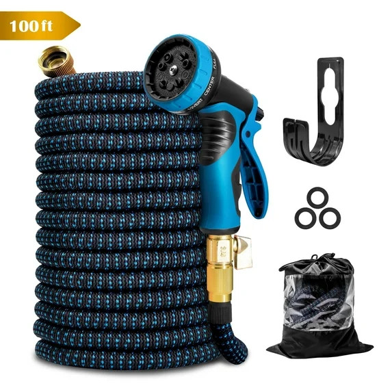 Kotto 100 ft Flexible Garden Hose, Water Hose for Outside with 10 Spray Nozzles, Brass Connector,... | Walmart (US)
