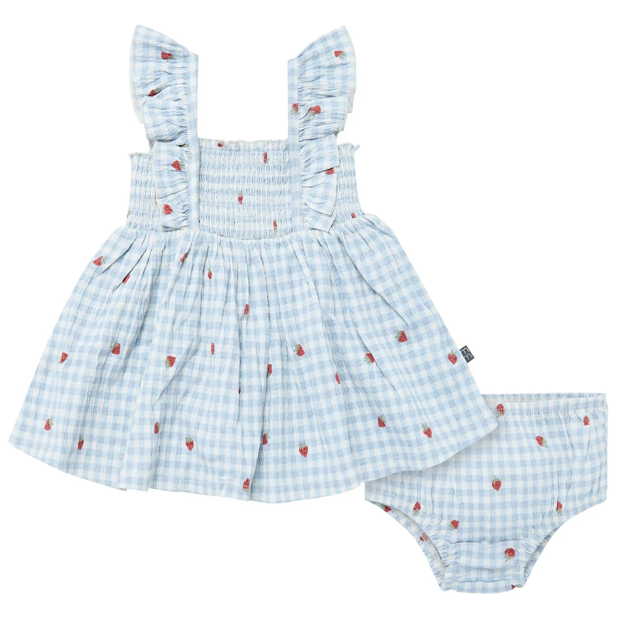 2-Piece Baby Girls Strawberry Gingham Ruffle Sleeve Dress and Diaper Cover Set | Gerber Childrenswear