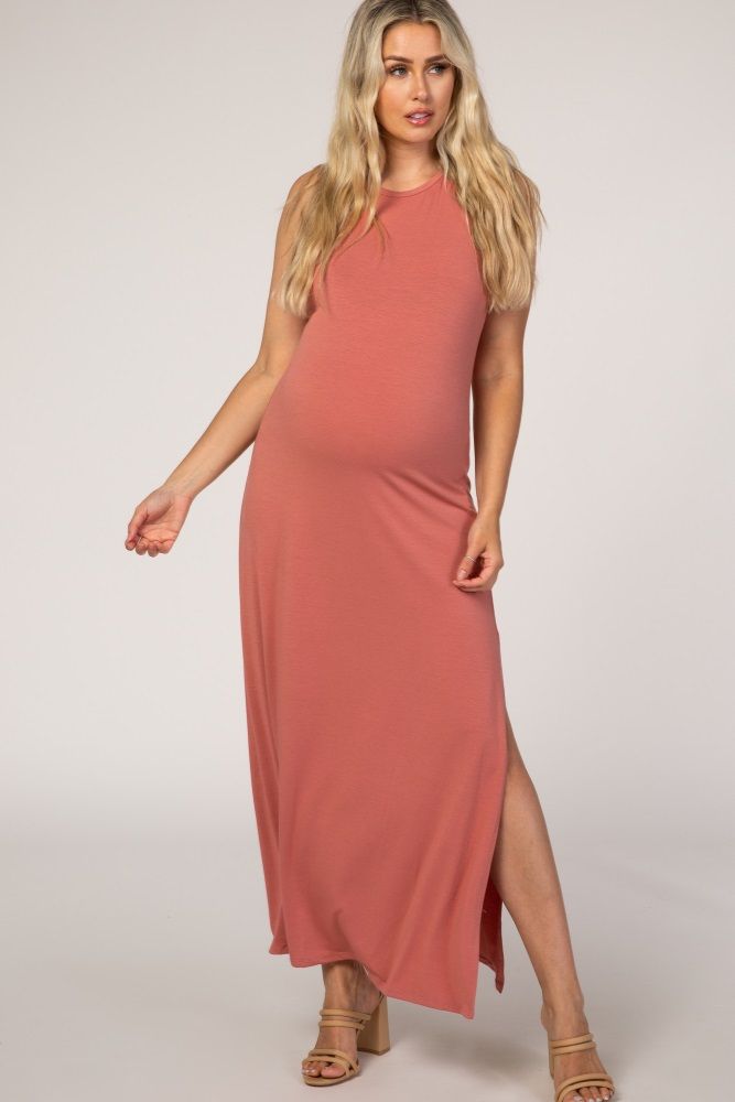 Pink Side Slit Maternity Maxi Dress | PinkBlush Maternity