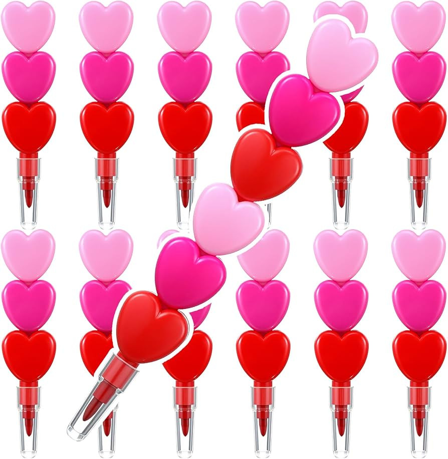 12 Pack Valentines Day Crayons Heart Stacking Crayon Each Has 3 Colors Total 36 Pcs Lovely Shaped... | Amazon (US)