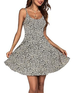 ACEVOG Women's 2024 Summer Dress Adjustable Spaghetti Strap Boho Floral Fit & Flare Beach Sundres... | Amazon (US)