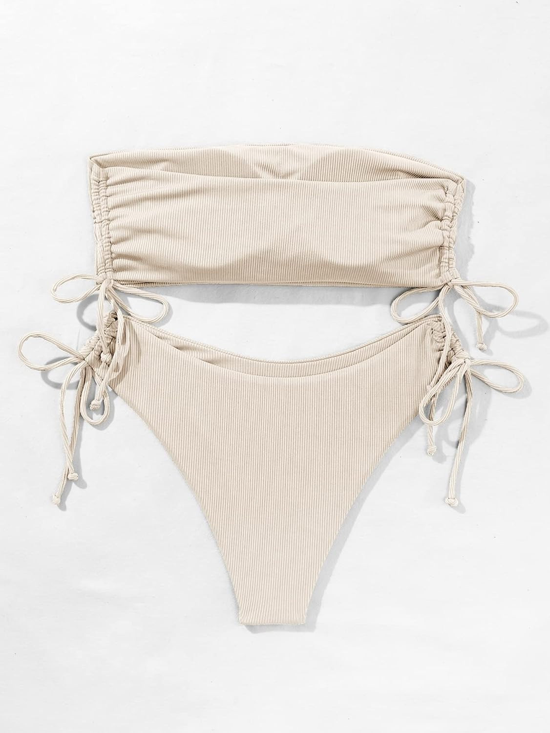 MakeMeChic Women's 2 Piece Bandeau Swimsuits Tie Side Ribbed Bikini Set Tankini | Amazon (US)