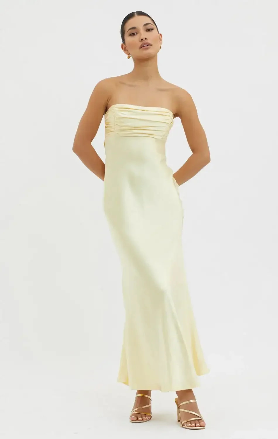 Matlyn Maxi Dress - Sun - Metallic Strapless Maxi Dress With Tie Back | Lady Black Tie