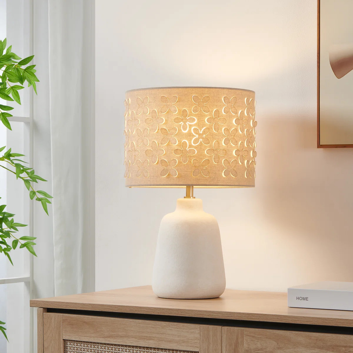 17.25’’ Ceramic Table Lamp with Floral Cutout Shade | Wayfair North America