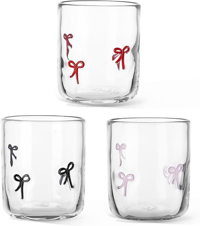 3 pcs Bow Icon Juice Glass Coquette Aesthetic Cup 14 ounce Double Old Fashioned Icon Handblown Co... | Amazon (US)