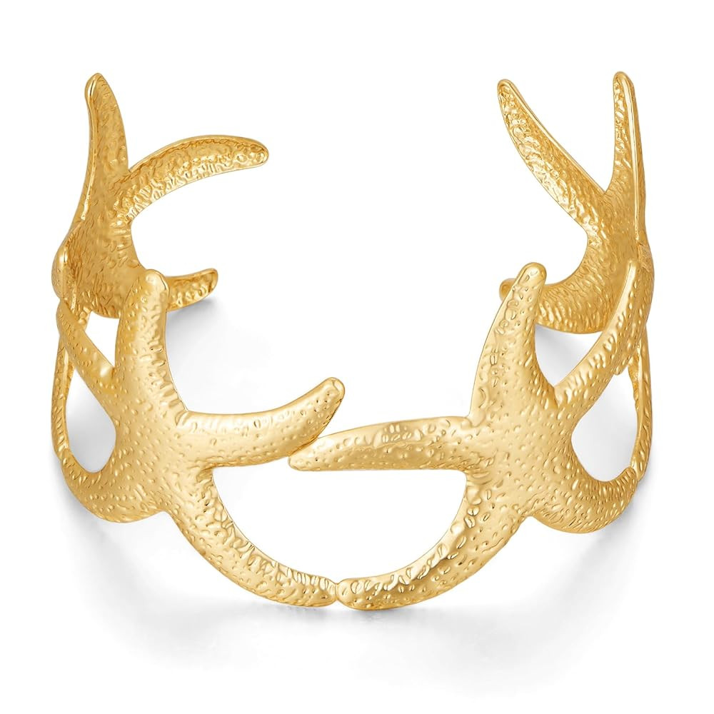 Wide Gold Cuff Bracelets for Women Boho Vintage Statement Starfish Open Bangle Bracelet Irregular... | Amazon (US)