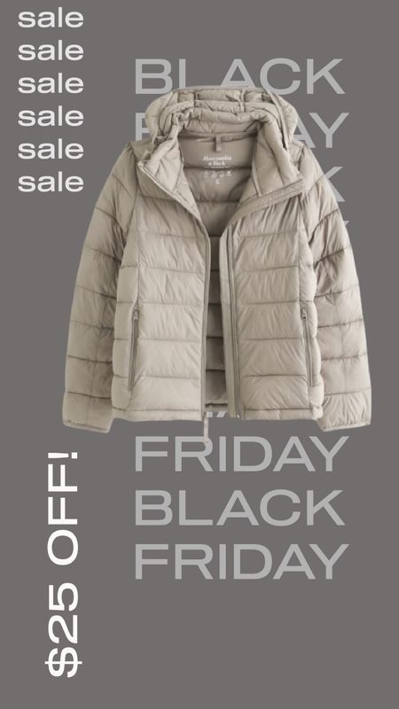 Women’s lightweight packable puffer coat in taupe and in black. Abercrombie Black Friday deals 
Sale 

#LTKGiftGuide #LTKsalealert #LTKfindsunder100