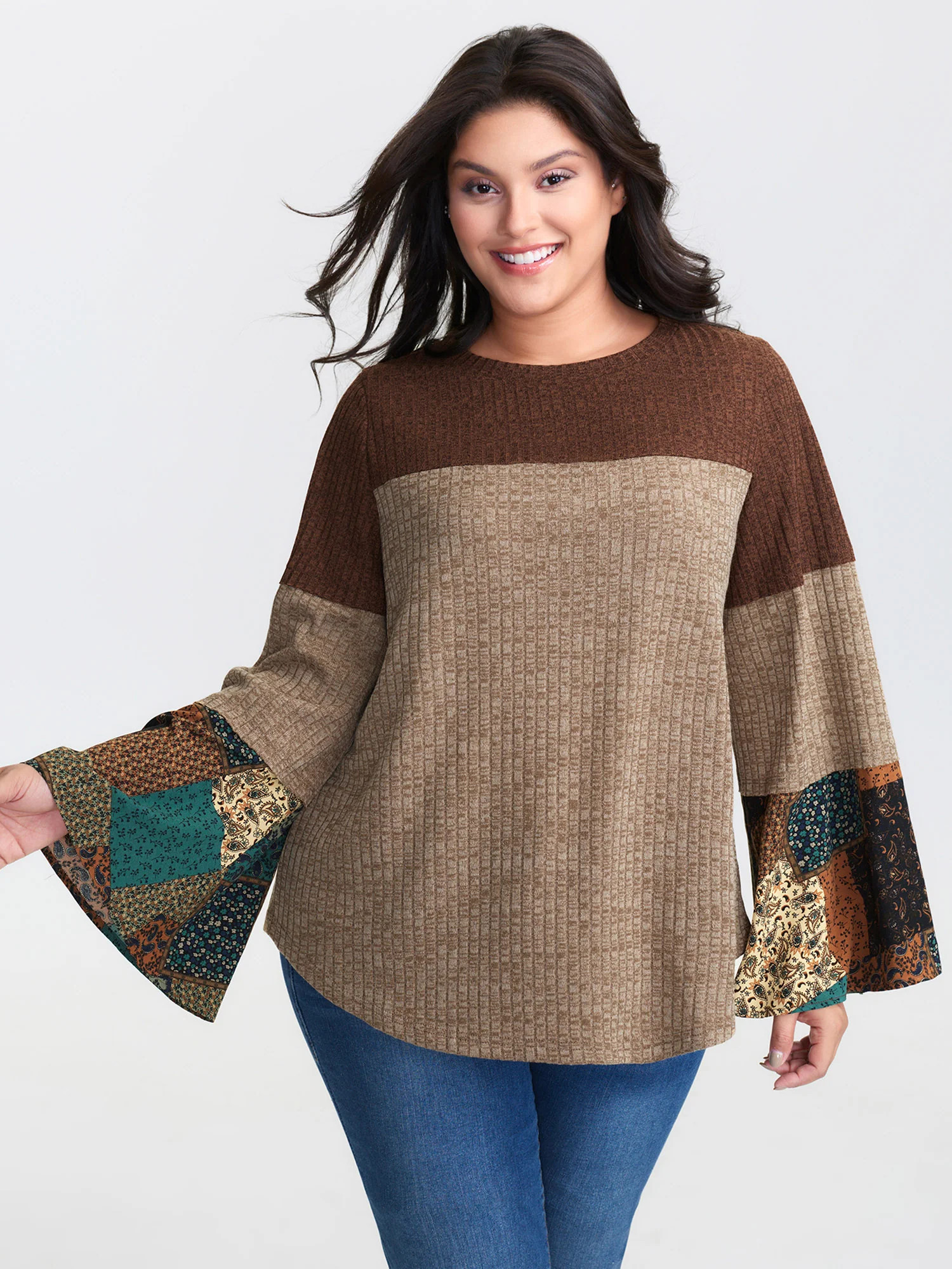 Colorblock Floral Spliced T-Shirt | Bloomchic