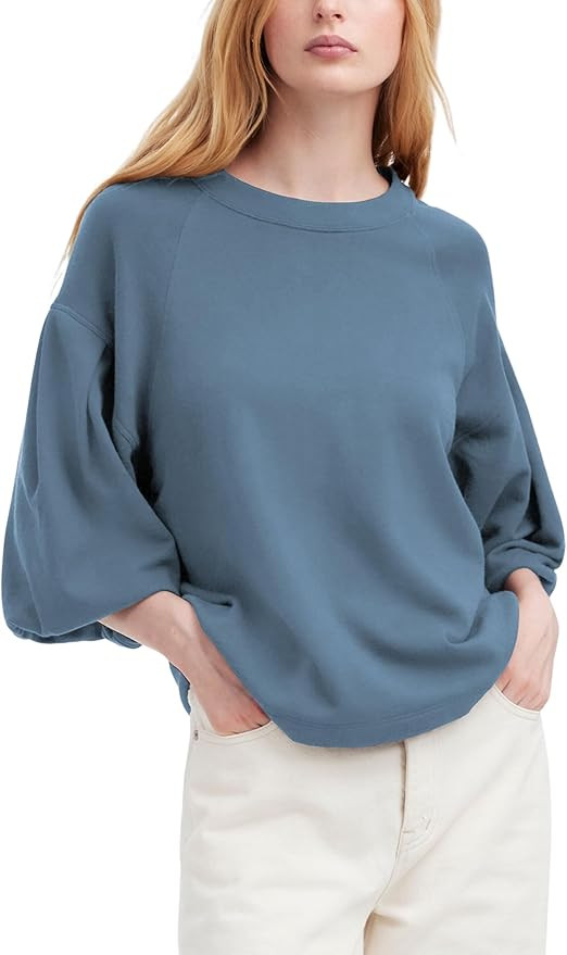 Women Cropped Sweatshirt Tee Puff Short Sleeve Crewneck Pullover Top Solid Casual Summer T-Shirt ... | Amazon (US)