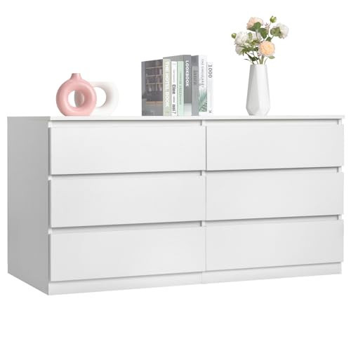 Karl home White 6 Drawer Dresser - Modern Chest of Drawers for Bedroom, Wood Dressers with Deep Drawers, Cut-Out Handles, Anti-Tipping Device, Living Room, Hallway, Entryway - 55-Inch | Amazon (US)