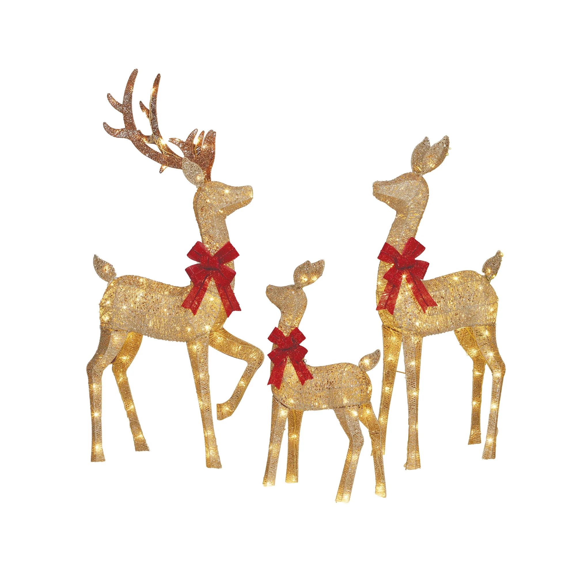 Set of 3 Light-up Glitter Deer Family with 210 Warm White LED Christmas Lights, Holiday Time | Walmart (US)