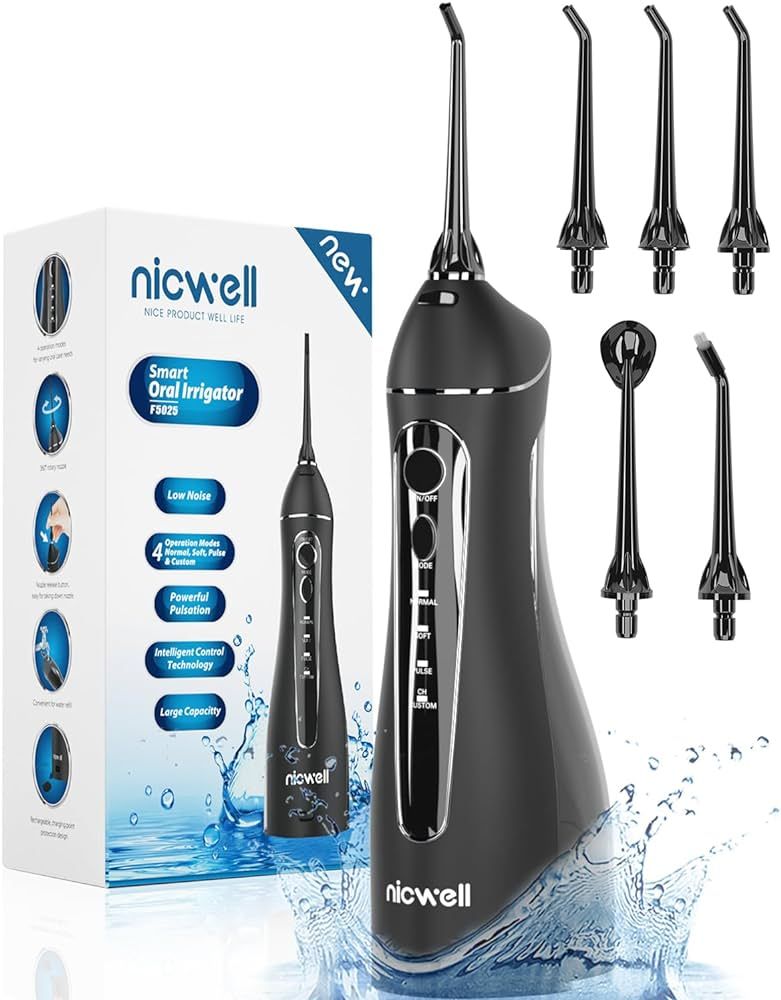 Nicwell Water Dental Flosser Teeth Pick - 4 Modes Dental Oral Irrigator, Portable & Rechargeable ... | Amazon (US)