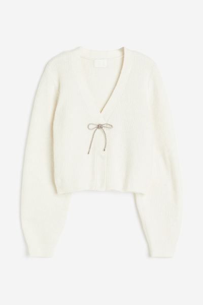 Rhinestone-bow cardigan - Cream - Ladies | H&M GB | H&M (UK, MY, IN, SG, PH, TW, HK)