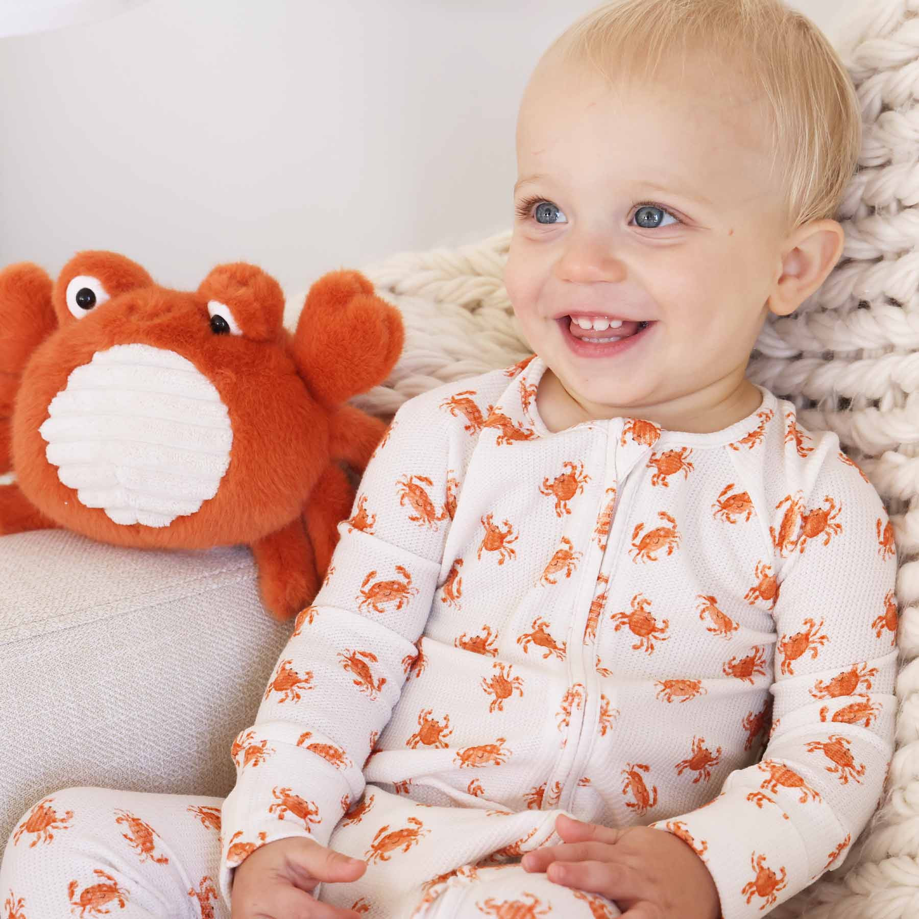 Cutie Crabs Waffle Bamboo Convertible Zip Romper | Caden Lane