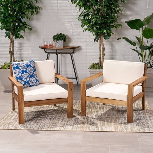 Santa Ana 2pk Acacia Wood Club Accent Chairs Teak - Christopher Knight Home | Target