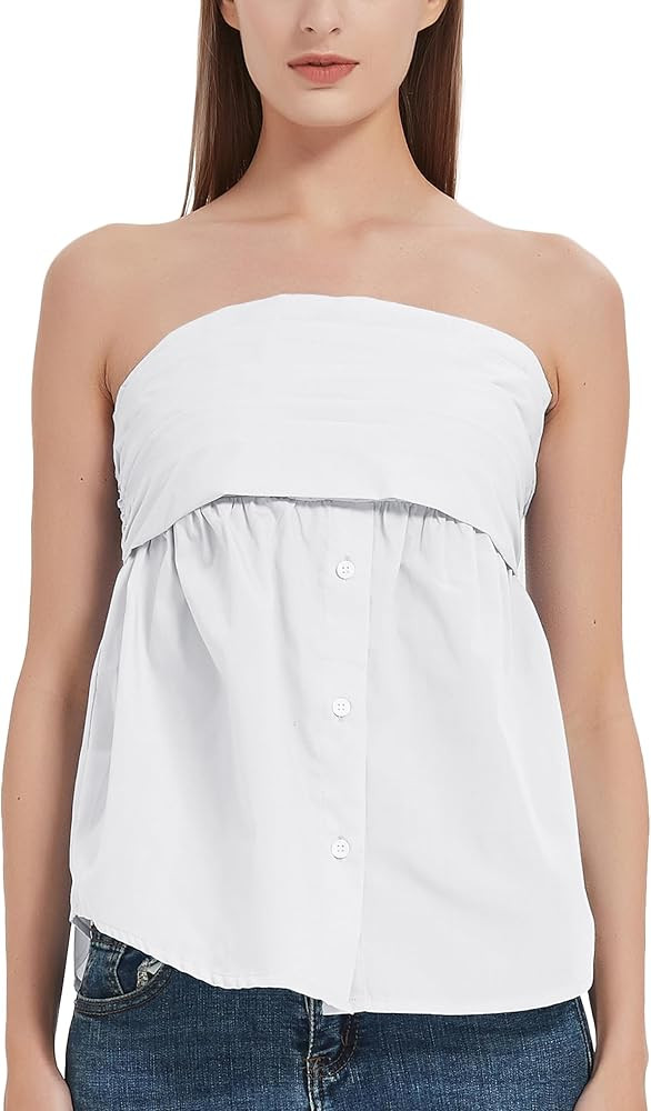 Womens Button Down Tube Tops Sleeveless Strapless Button Up Shirts Blouses 2024 | Amazon (US)
