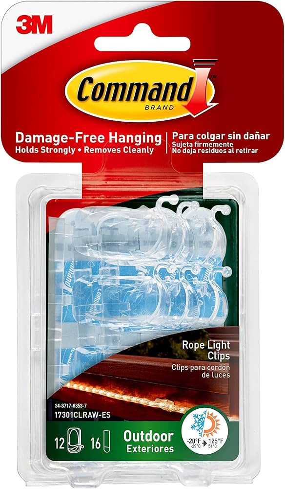 Command Outdoor Rope Light Clips, Damage Free Hanging Outdoor Clips with Adhesive Strips, Wall Cl... | Amazon (US)