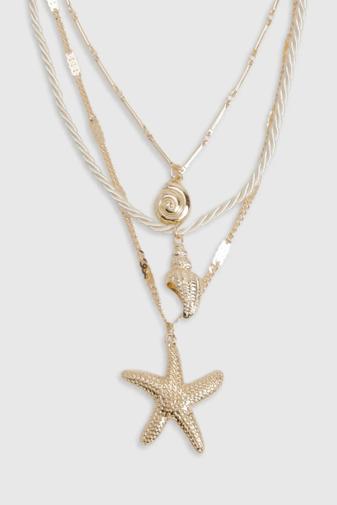 boohoo Starfish Shell Layered Necklace | PrettyLittleThing UK