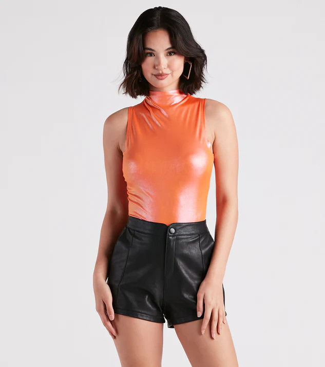 Star Of The Show Metallic Mock Neck Bodysuit | Windsor Stores