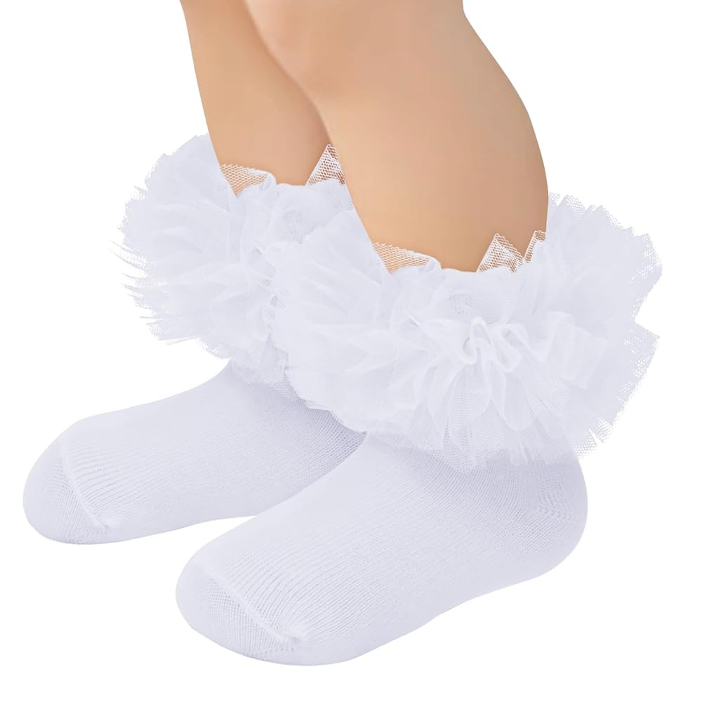 Zando Ruffle Socks for Toddler Baby Girls Double Frilly Lace Dress Socks Kids Ankle Tutu Socks | Amazon (US)