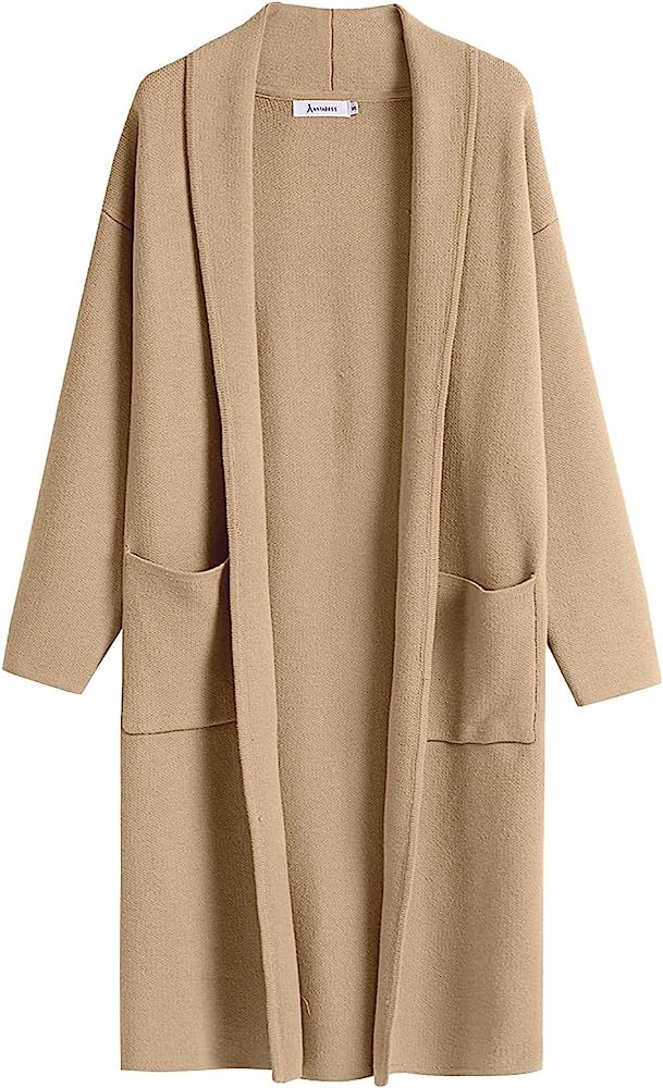 Women's 2023 Fall Cardigan Sweater Long Sleeve Open Front Lapel Coat Casual Knit Coatigan Jacket ... | Amazon (US)
