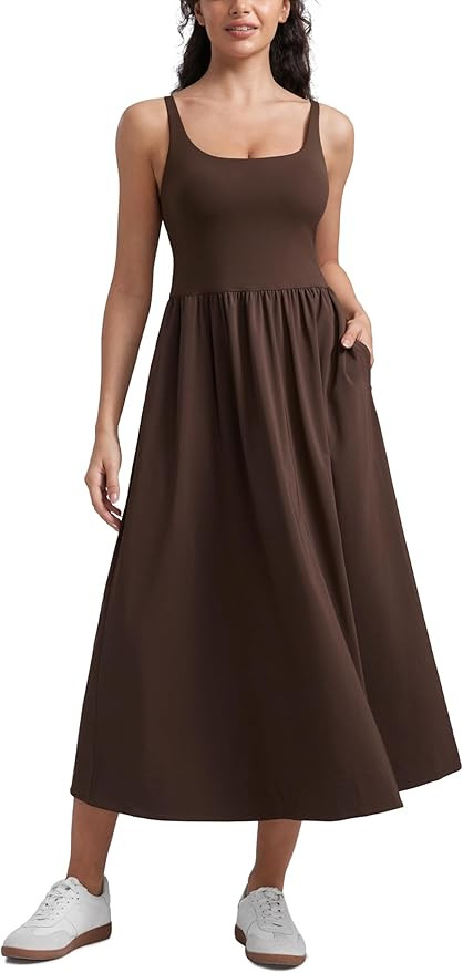 CRZ YOGA Maxi Square Neck Tank Dress for Women Sleeveless Padded Casual Travel Summer Flowy Outfi... | Amazon (US)