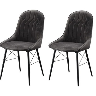 Contemporary Grey Fabric Back Dining Chairs Of 2 - Metal Leg Construction Sleek And Black Elegant Functional Design | Wayfair North America