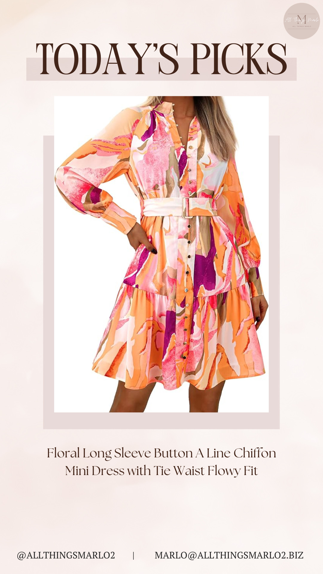 Floral Long Sleeve Button A Line Chiffon Mini Dress with Tie Waist Flowy Fit 

 #LTKSeasonal #LTKWorkwear #LTKTravel