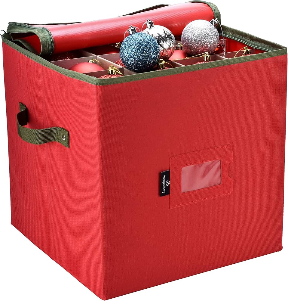 Christmas Ornament Storage - Stores up to 64 Holiday Ornaments, Adjustable Dividers, Zippered Top... | Amazon (US)