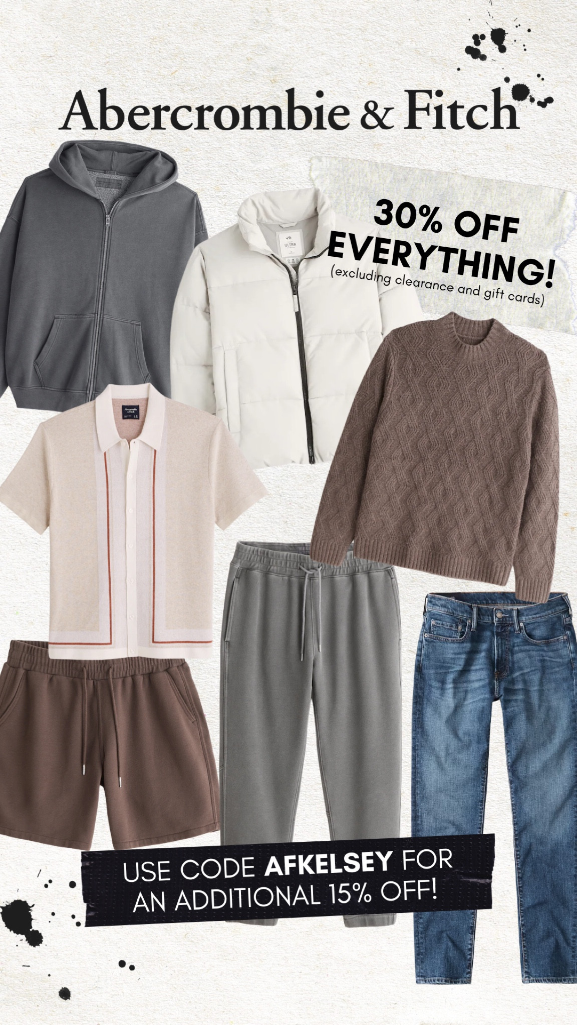 Mens finds from Abercrombie!
Code ‘AFKELSEY’ applied at checkout will get you an additional 15% off - so 45% off site wide + free shipping. Code is valid 11/23-11/28 🖤 

#LTKSeasonal #LTKHoliday #LTKGiftGuide