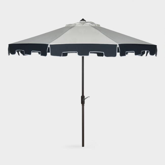 Natural & Navy Square Scalloped 9 Ft Tilting Patio Umbrella | World Market