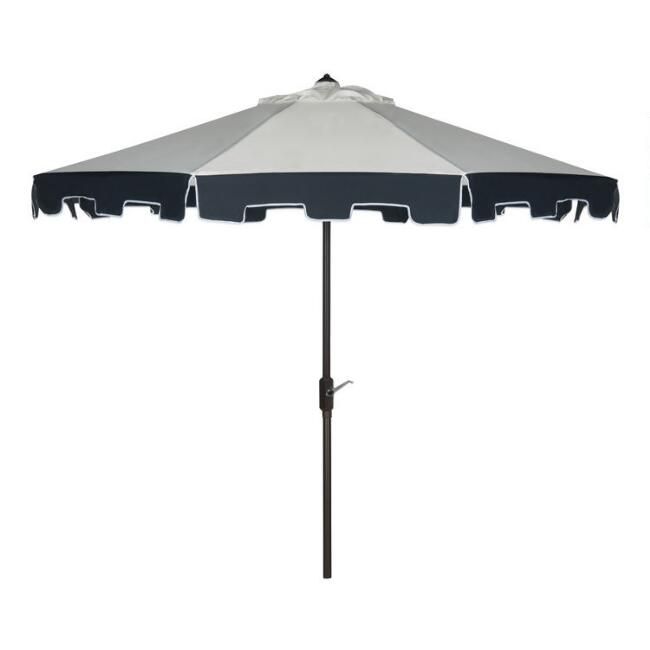 Natural & Navy Square Scalloped 9 Ft Tilting Patio Umbrella | World Market
