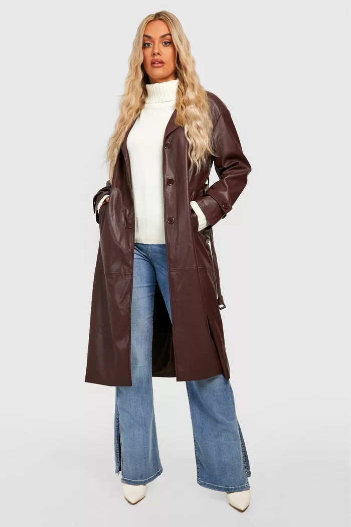 Plus Faux Pu Trench Coat | boohoo (US & Canada)