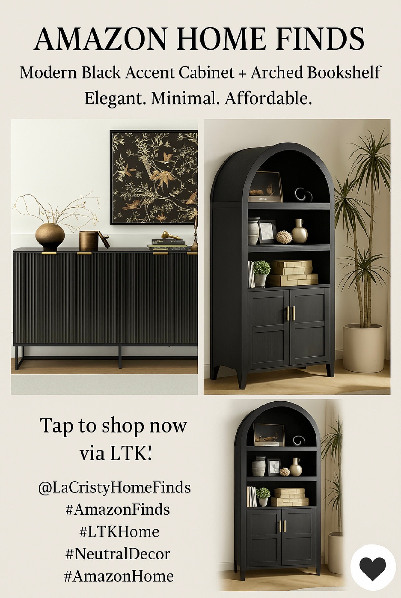 🎉🎉 Y’all, I’m obsessed with my newly renovated home office! 🏡✨ These Amazon finds totally transformed the space! 🤩

First up, this sleek black accent cabinet 🖤—fluted doors and brass handles? YES PLEASE. 😍 It’s like adding a lil' luxury without breaking the bank. 💰 Perfect for storage AND style! 💼📚

And then, the arched bookshelf 👌🏼—it’s a vibe! Smooth curves, shelves for days, and brass accents to tie it all together. It's giving modern minimalist with a pop of elegance. 💫✨

Tap to shop these must-haves for your own space! 🛒 #HomeOfficeGlowUp #AmazonFinds #LTKHome #NeutralDecor #AmazonHome

@LaCristyHomeFinds

#LTKU #LTKWatchNow #LTKHome
