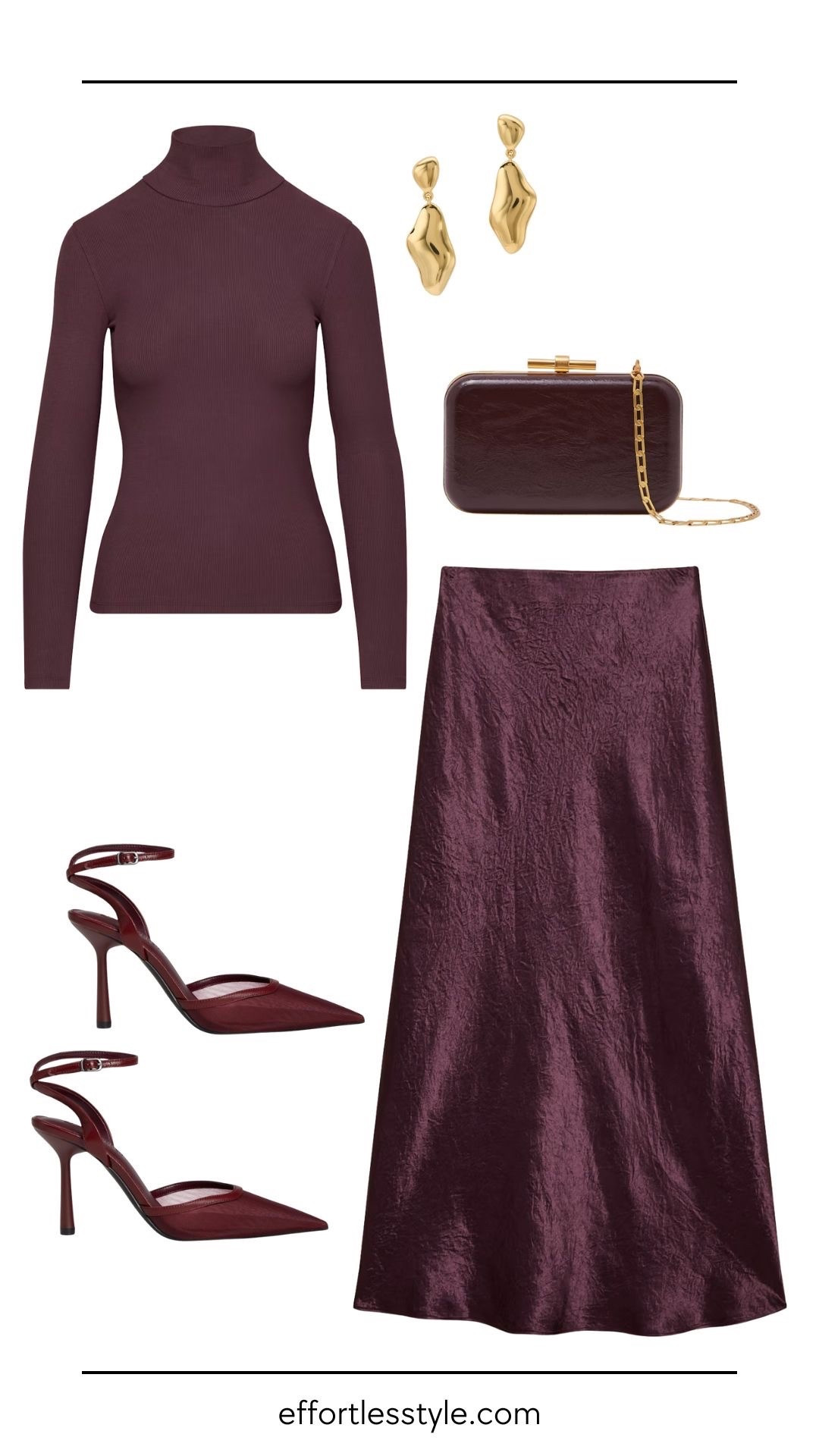 This monochromatic burgundy look proves you don’t need a dress to feel festive. The turtleneck and slip skirt combo is sleek, chic, and incredibly flattering. Gold accents add just the right hint of holiday polish, while tonal heels keep everything feeling modern and cohesive. Monochromatic looks instantly elevate your outfit—especially in rich, luxe jewel tones.

#LTKHoliday #LTKGiftGuide #LTKSeasonal